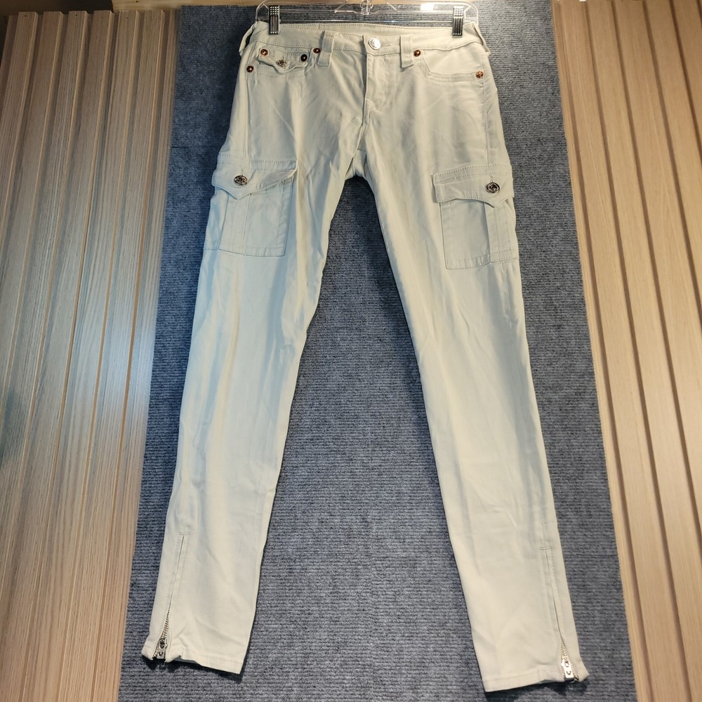 True Religion Cargo Legging Womens 27 Cream Excellent Skinny Ankle Zip Pants